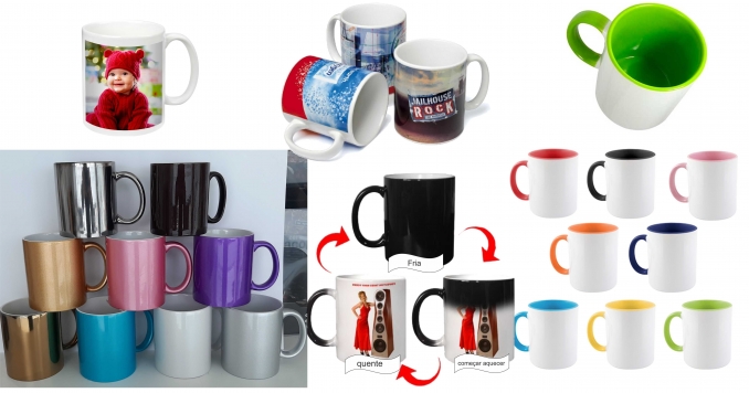 Canecas magicas, brancas, bicolor e metalizadas - Oficina da Cópia